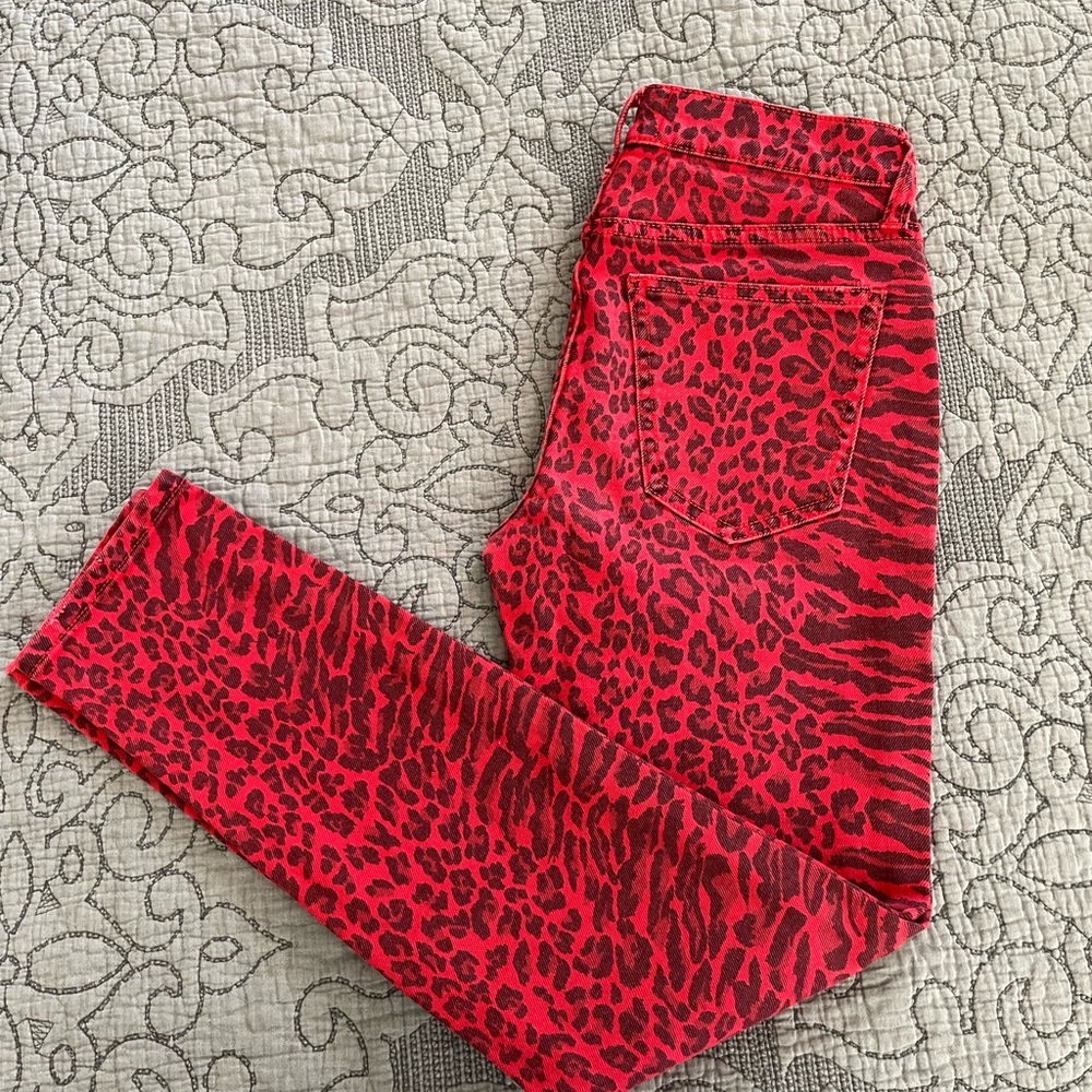 Current/Elliott Red Leopard Print Jeans
